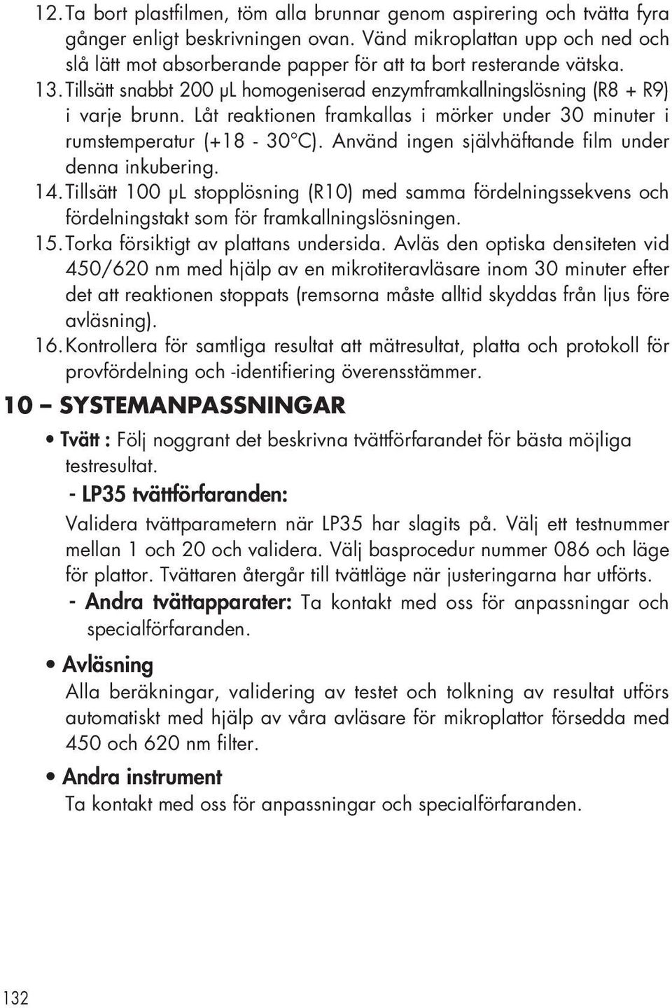 Låt reaktionen framkallas i mörker under 30 minuter i rumstemperatur (+18-30 C). Använd ingen självhäftande film under denna inkubering. 14.