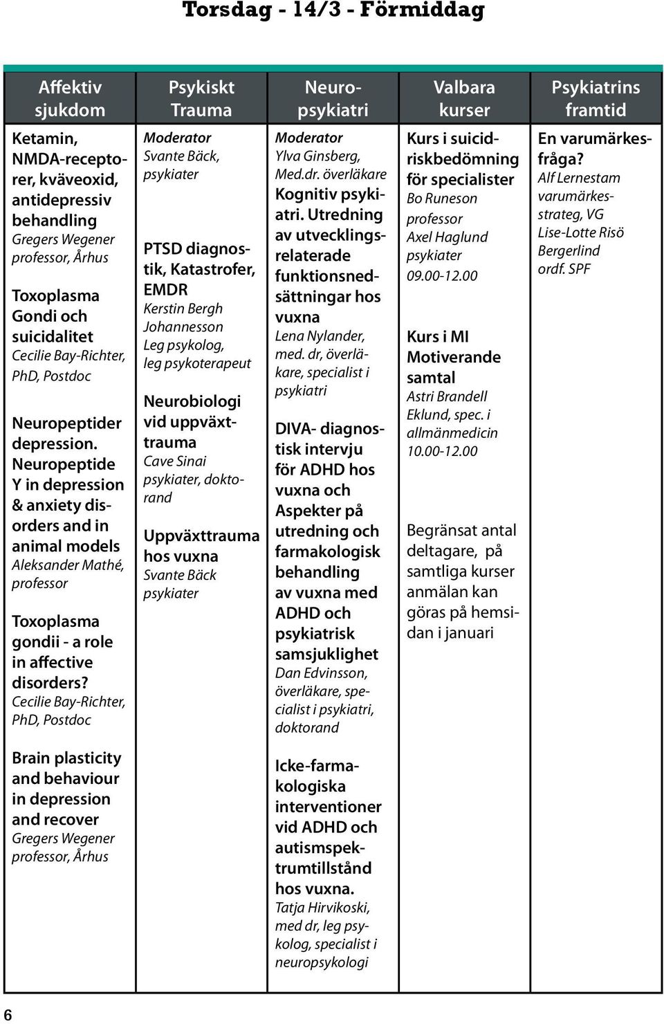 Cecilie Bay-Richter, PhD, Postdoc Psykiskt Trauma Svante Bäck, PTSD diagnostik, Katastrofer, EMDR Kerstin Bergh Johannesson Leg psykolog, leg psykoterapeut Neurobiologi vid uppväxttrauma Cave Sinai,