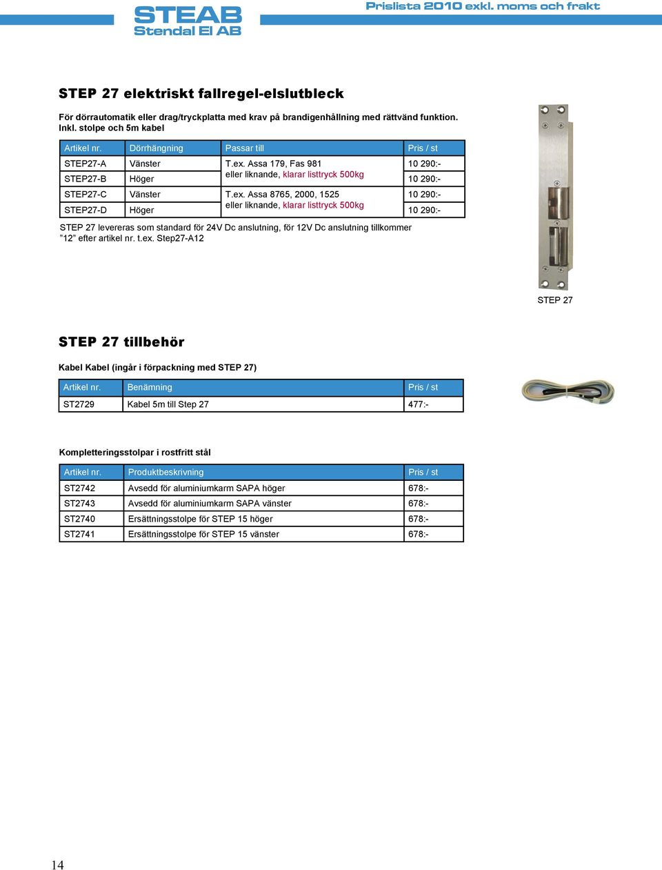 Assa 179, Fas 981 10 290:- STEP27-B Höger eller liknande, klarar listtryck 500kg 10 290:- STEP27-C Vänster T.ex.