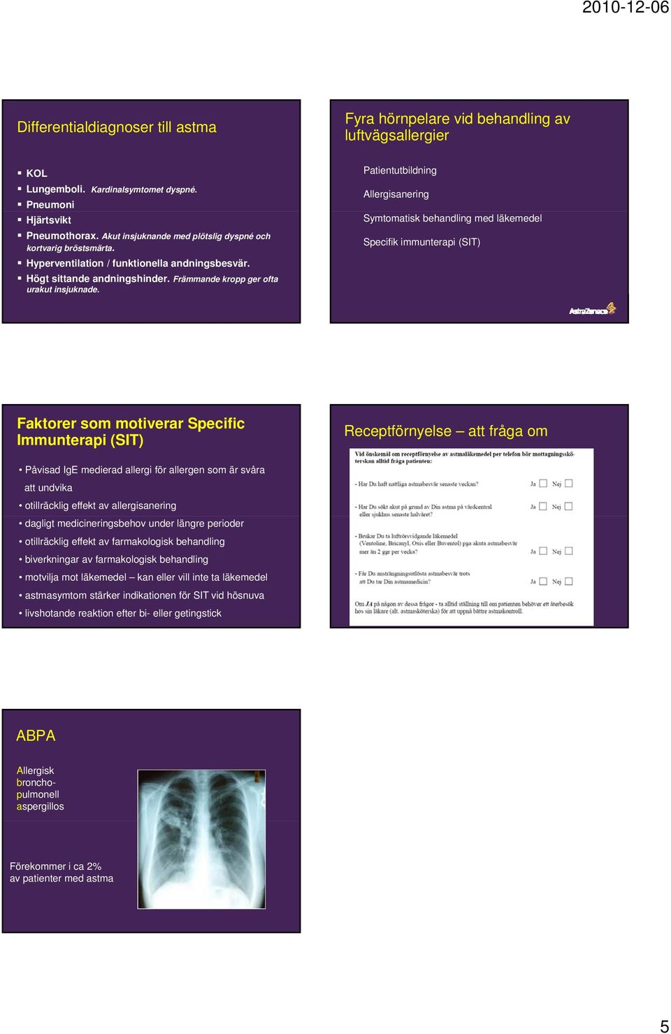 Patientutbildning Allergisanering Symtomatisk behandling med läkemedel Specifik immunterapi (SIT) Faktorer som motiverar Specific Immunterapi (SIT) Receptförnyelse att fråga om Påvisad IgE medierad