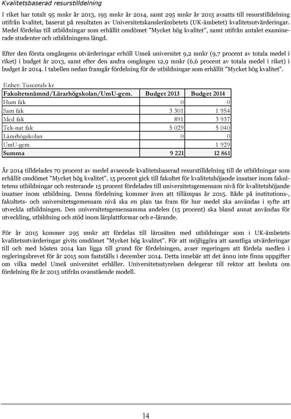 Medel fördelas till utbildningar som erhållit omdömet Mycket hög kvalitet, samt utifrån antalet examinerade studenter och utbildningens längd.