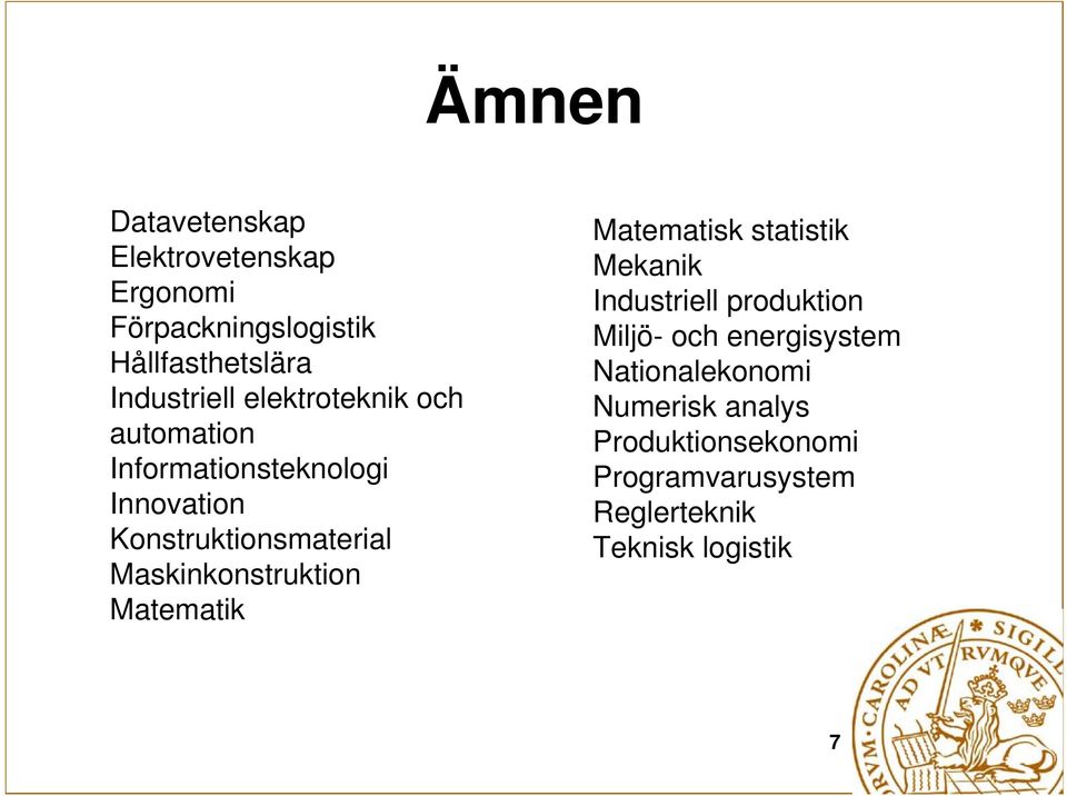 Maskinkonstruktion Matematik Matematisk statistik Mekanik Industriell produktion Miljö- och