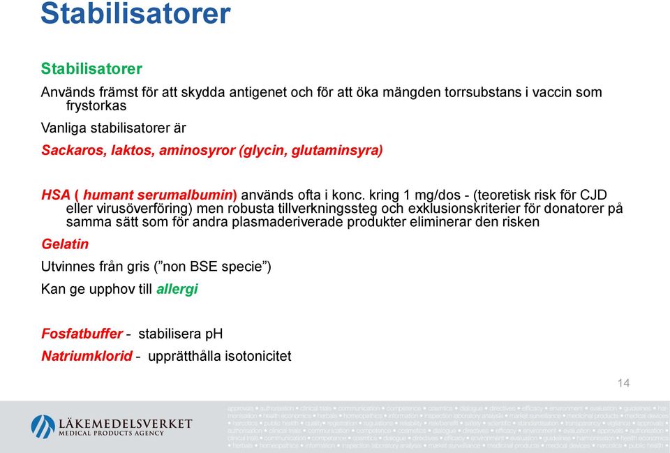 kring 1 mg/dos - (teoretisk risk för CJD eller virusöverföring) men robusta tillverkningssteg och exklusionskriterier för donatorer på samma sätt som för
