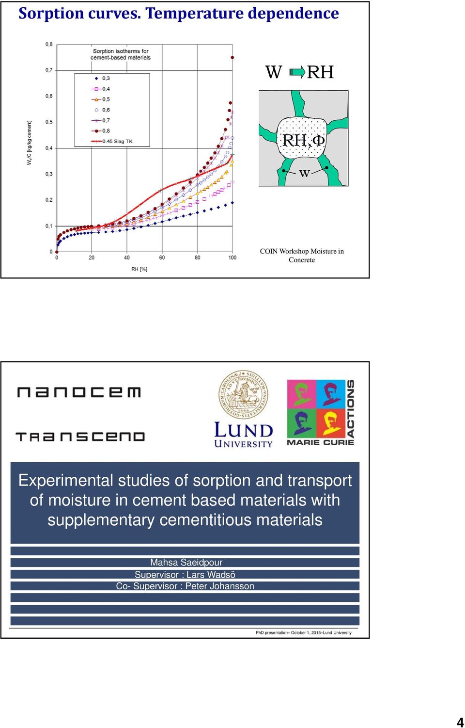 Concrete Experimental studies of sorption and transport of moisture in cement based