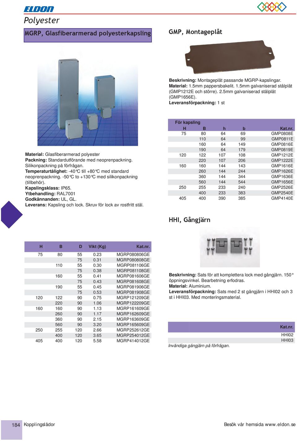 Temperaturtålighet: -40 C till +80 C med standard neoprenpackning. -50 C to +130 C med silikonpackning (tillbehör). Kapslingsklass: IP65. Ytbehandling: RAL7001 Godkännanden: UL, GL.