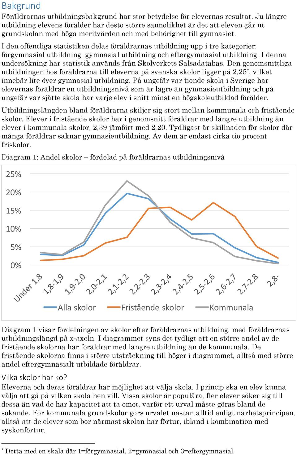 I den offentliga statistiken delas föräldrarnas utbildning upp i tre kategorier: förgymnasial utbildning, gymnasial utbildning och eftergymnasial utbildning.