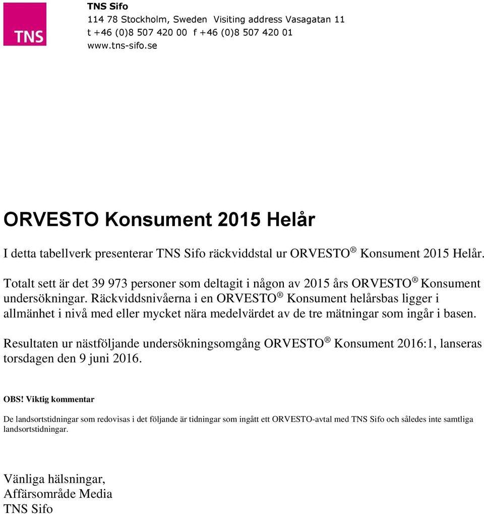 Totalt sett är det 39 973 personer som deltagit i någon av 2015 års ORVESTO Konsument undersökningar.