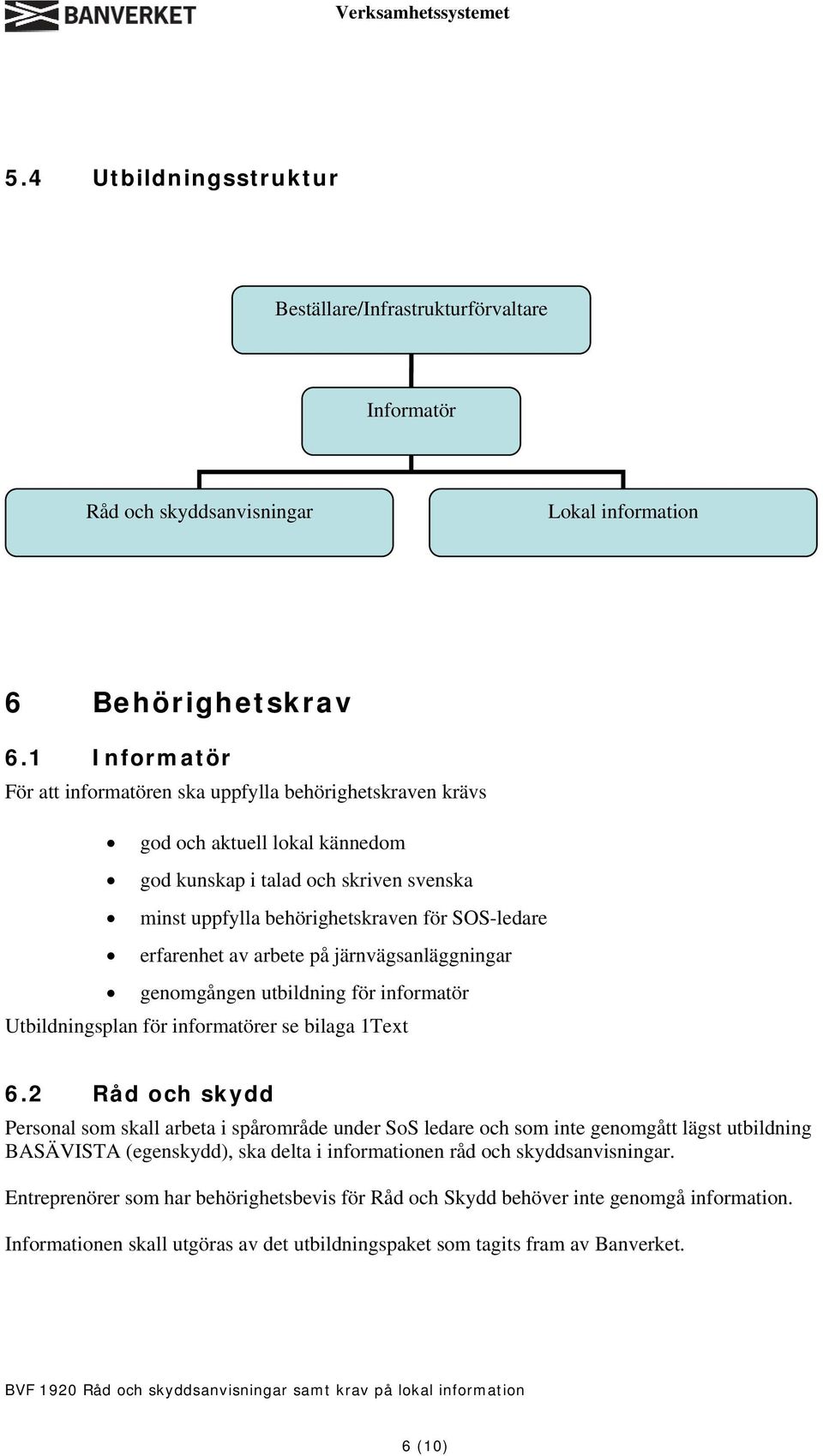 erfarenhet av arbete på järnvägsanläggningar genomgången utbildning för informatör Utbildningsplan för informatörer se bilaga 1Text 6.