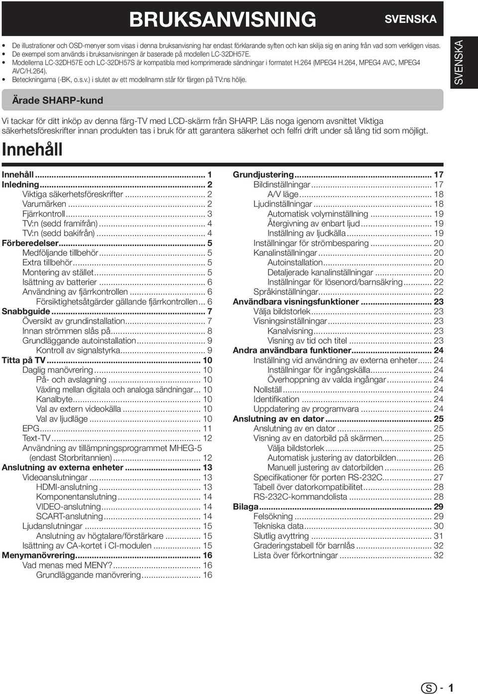 64, MPEG4 AVC, MPEG4 AVC/H.64). Beteckningarna (-BK, o.s.v.) i slutet av ett modellnamn står för färgen på TV:ns hölje.