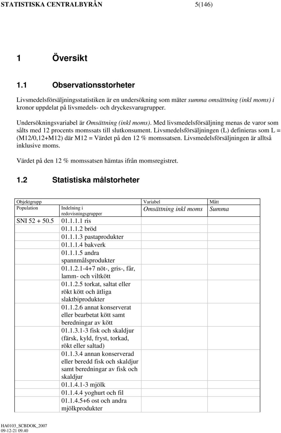 Undersökningsvariabel är Omsättning (inkl moms). Med livsmedelsförsäljning menas de varor som sålts med 12 procents momssats till slutkonsument.
