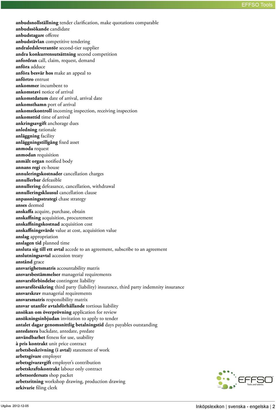 EFFSO Tools. Svenskt - Engelskt - Inköpslexikon - PDF Gratis 