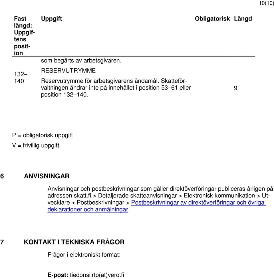 6 ANVISNINGAR Anvisningar och postbeskrivningar som gäller direktöverföringar publiceras årligen på adressen skatt.