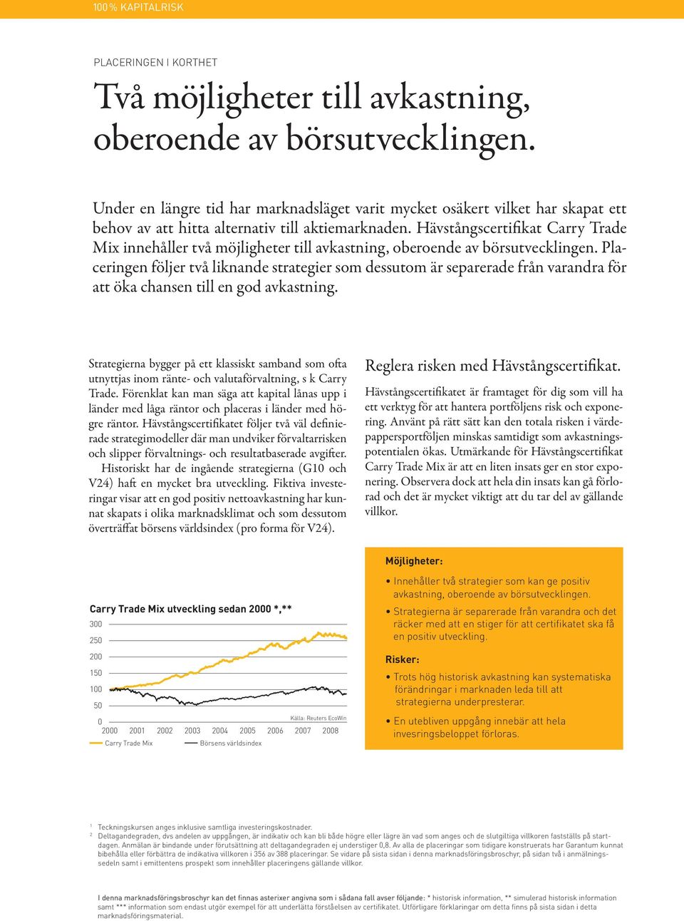 Hävstångscertifikat Carry Trade Mix innehåller två möjligheter till avkastning, oberoende av börsutvecklingen.
