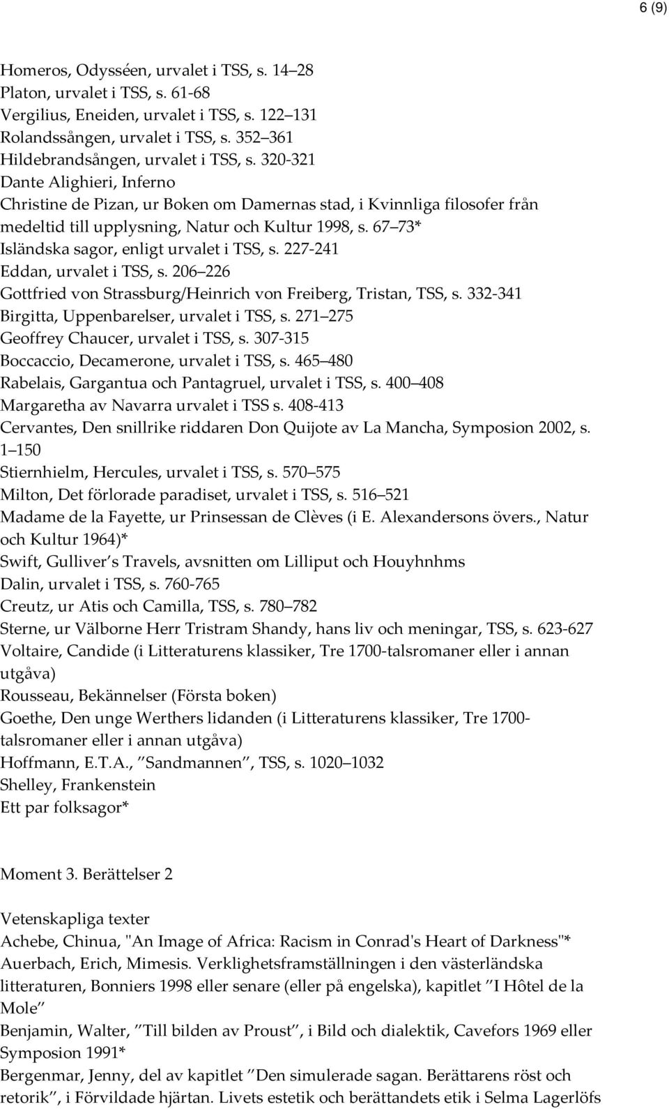 320-321 Dante Alighieri, Inferno Christine de Pizan, ur Boken om Damernas stad, i Kvinnliga filosofer från medeltid till upplysning, Natur och Kultur 1998, s.