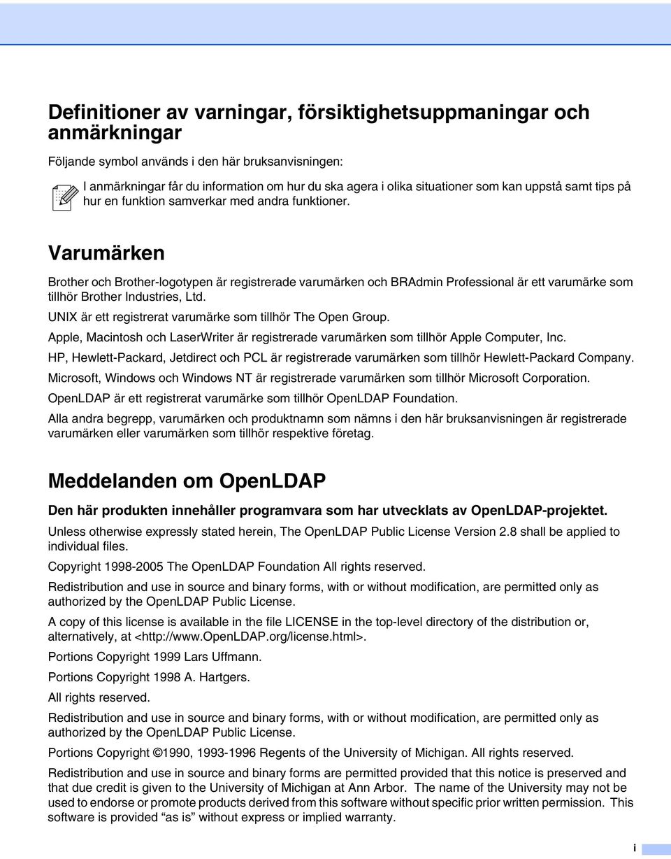 Varumärken Brother och Brother-logotypen är registrerade varumärken och BRAdmin Professional är ett varumärke som tillhör Brother Industries, Ltd.