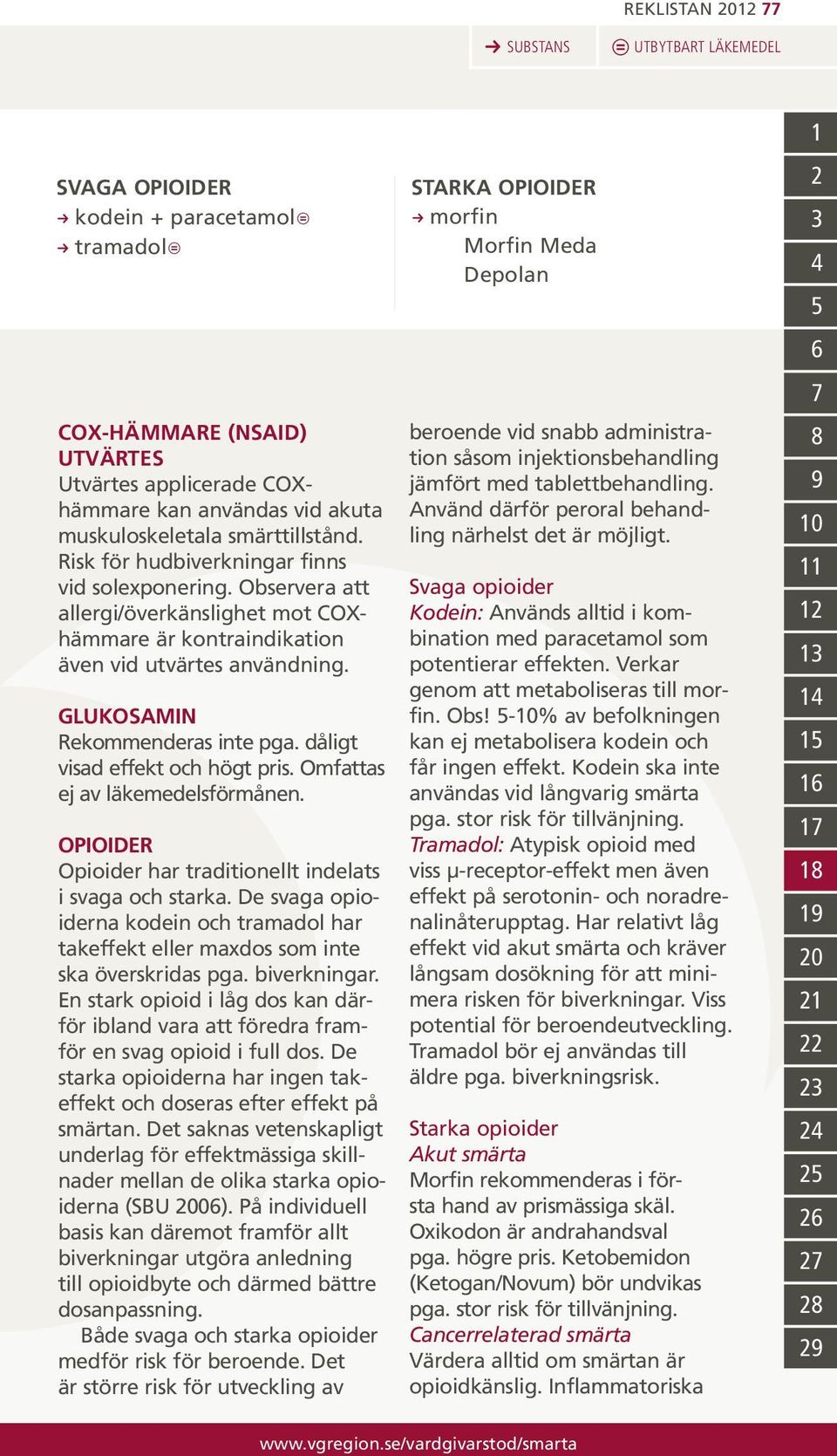 GLUKOSAMIN Rekommenderas inte pga. dåligt visad effekt och högt pris. Omfattas ej av läkemedelsförmånen. OPIOIDER Opioider har traditionellt indelats i svaga och starka.