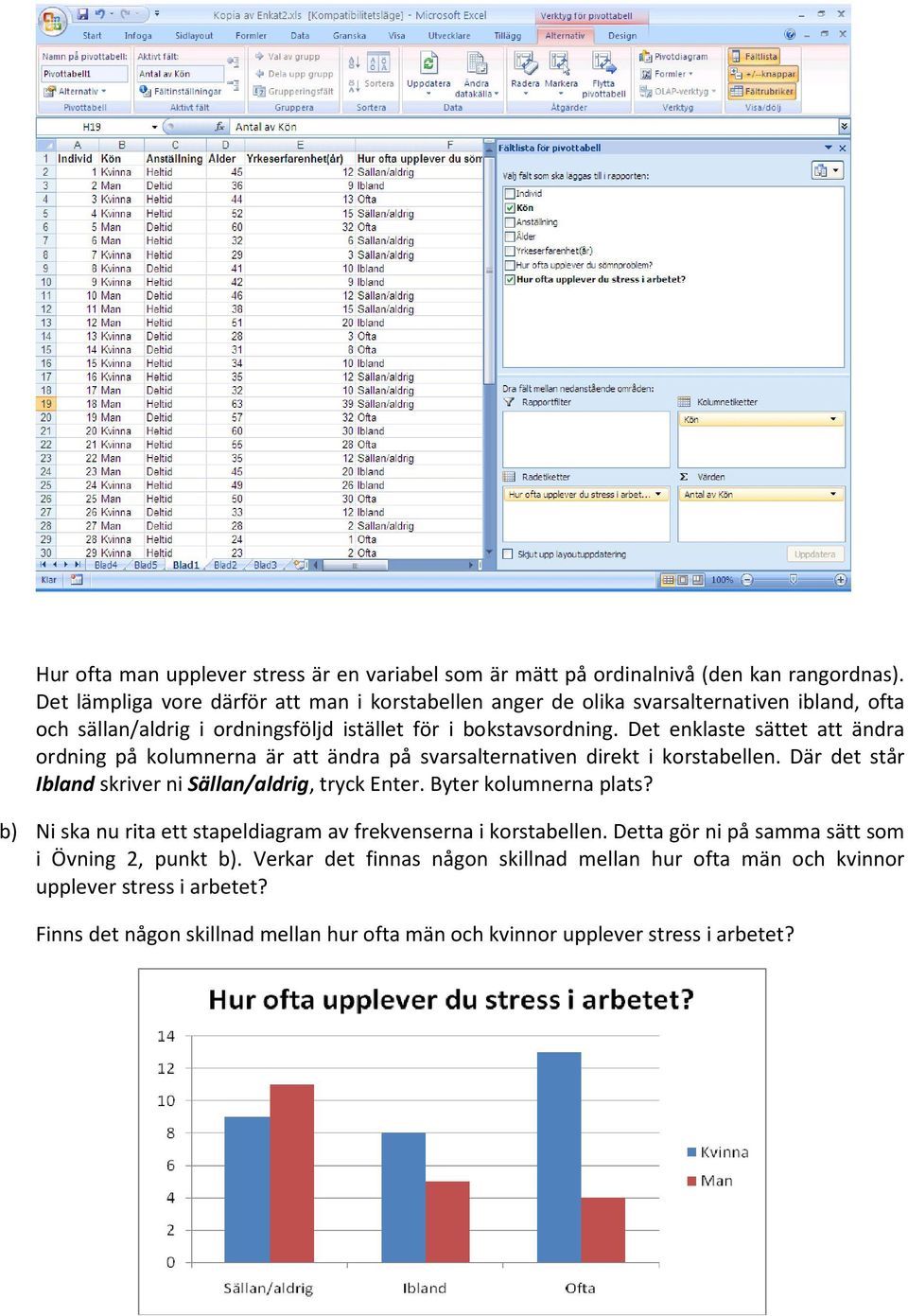 Det enklaste sättet att ändra ordning på kolumnerna är att ändra på svarsalternativen direkt i korstabellen. Där det står Ibland skriver ni Sällan/aldrig, tryck Enter.