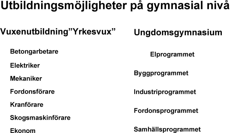 Kranförare Skogsmaskinförare Ekonom Ungdomsgymnasium