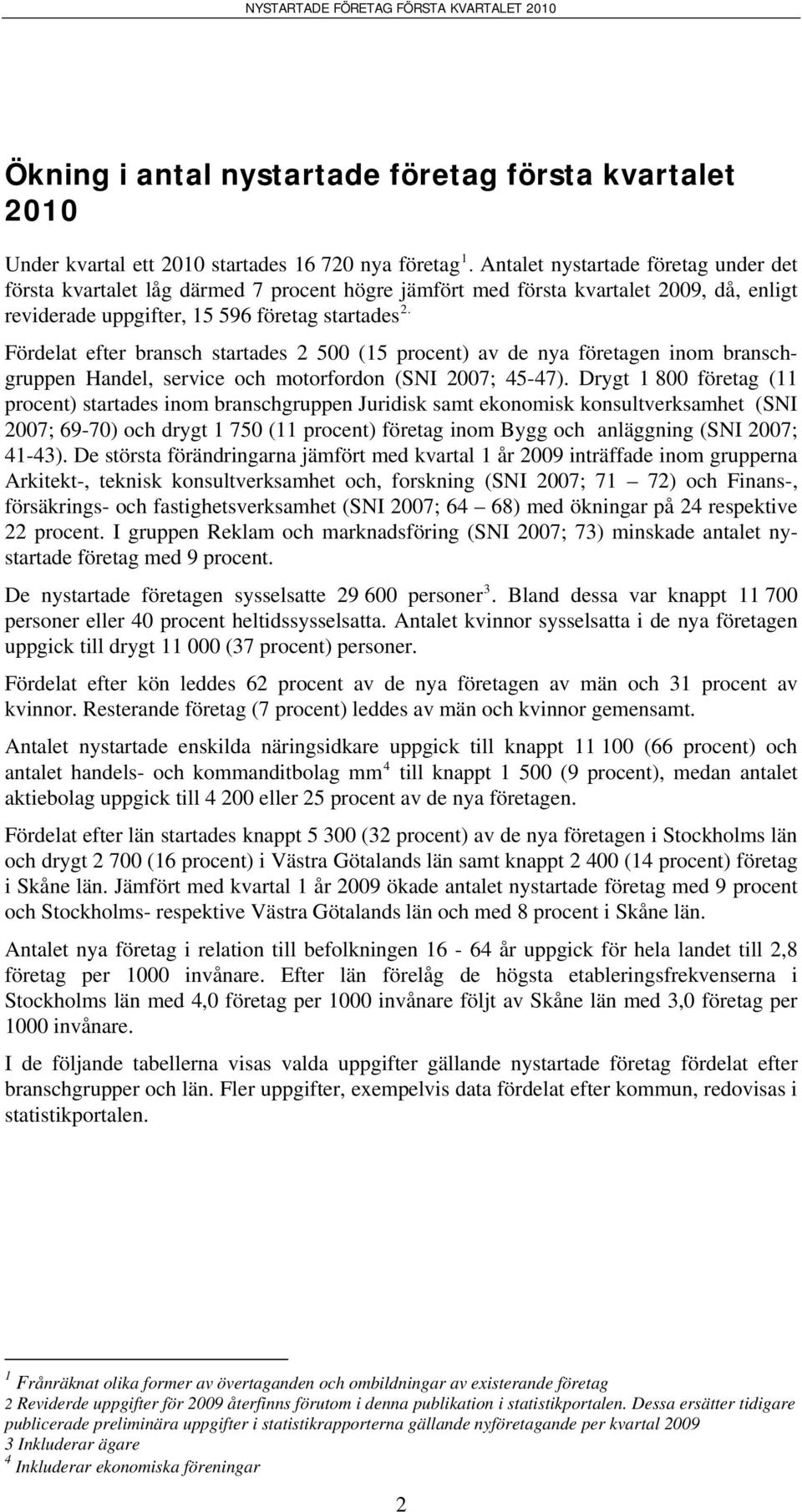 Fördelat efter bransch startades 2 500 (15 procent) av de nya företagen inom branschgruppen Handel, service och motorfordon (SNI 2007; 45-47).