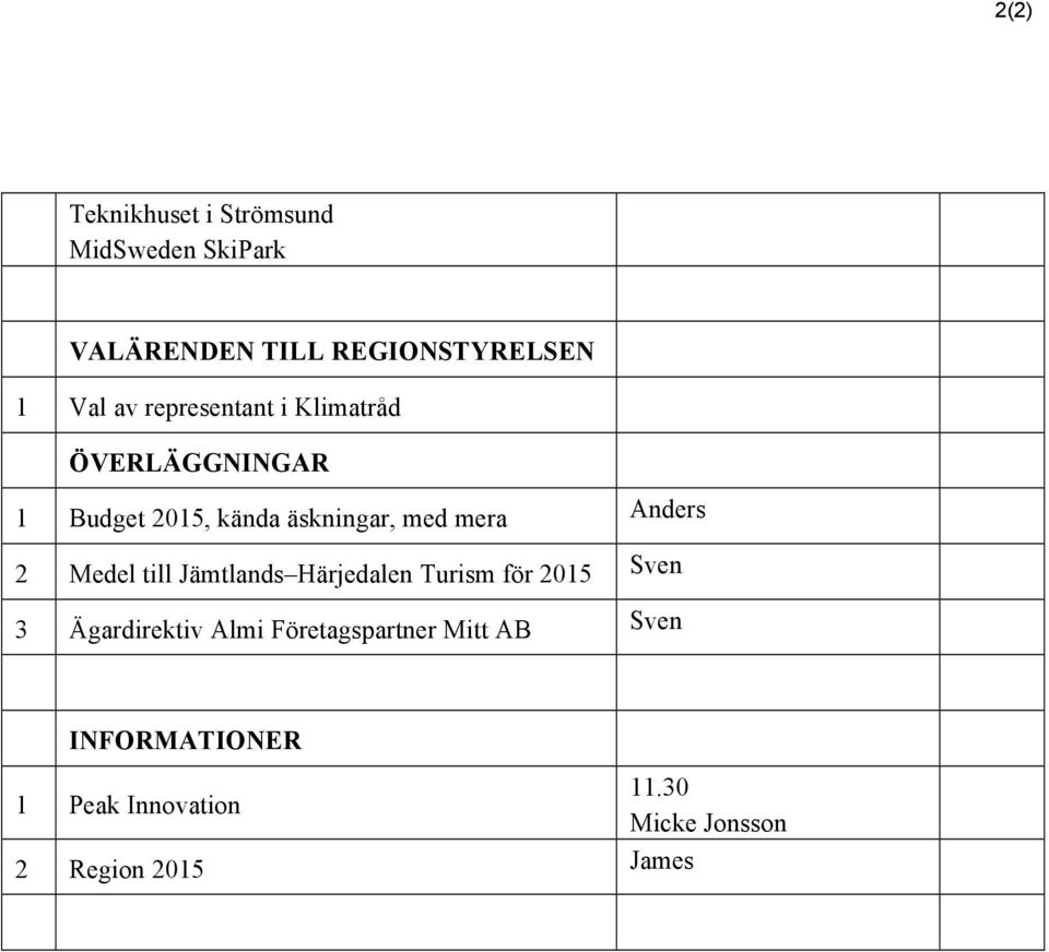 2 Medel till Jämtlands Härjedalen Turism för 2015 Sven 3 Ägardirektiv Almi