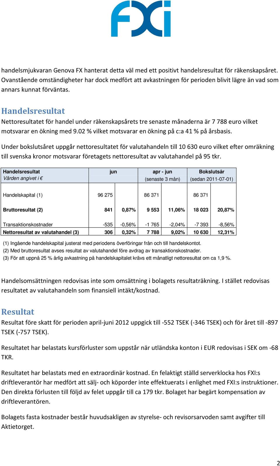 Handelsresultat Nettoresultatet för handel under räkenskapsårets tre senaste månaderna är 7 788 euro vilket motsvarar en ökning med 9.02 % vilket motsvarar en ökning på c:a 41 % på årsbasis.