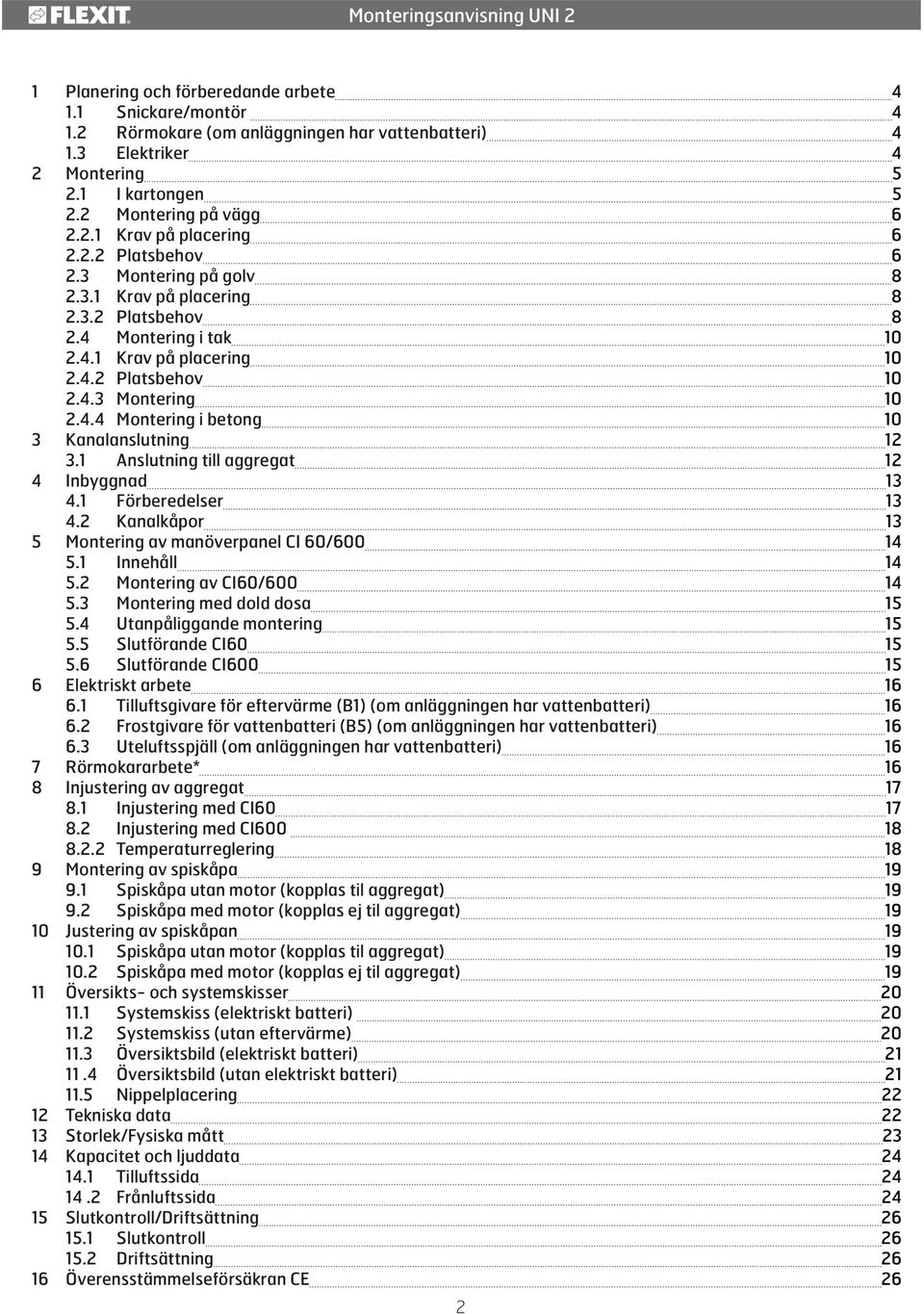 1 Anslutning till aggregat 12 4 Inbyggnad 13 4.1 Förberedelser 13 4.2 Kanalkåpor 13 5 Montering av manöverpanel CI 60/600 14 5.1 Innehåll 14 5.2 Montering av CI60/600 14 5.