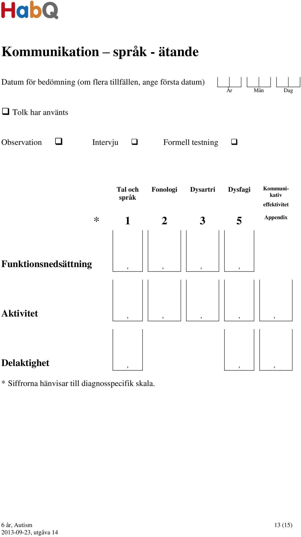 Dysartri Dysfagi Kommunikativ * 1 2 3 5 effektivitet Appendix Funktionsnedsättning,,,,