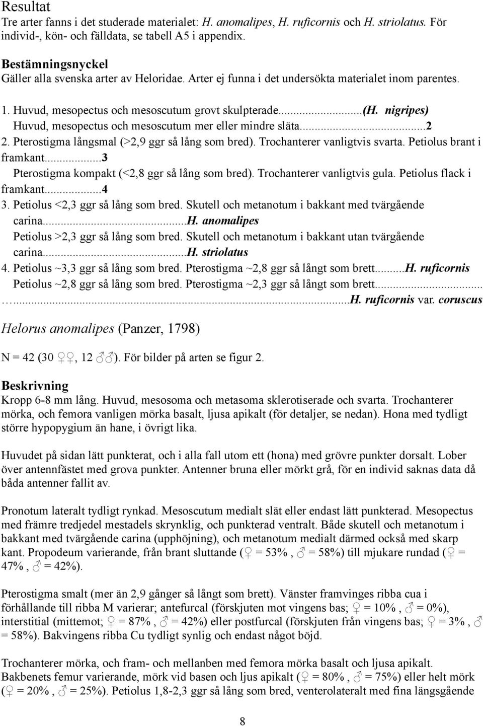 nigripes) Huvud, mesopectus och mesoscutum mer eller mindre släta.... Pterostigma långsmal (>,9 ggr så lång som bred). Trochanterer vanligtvis svarta. Petiolus brant i framkant.