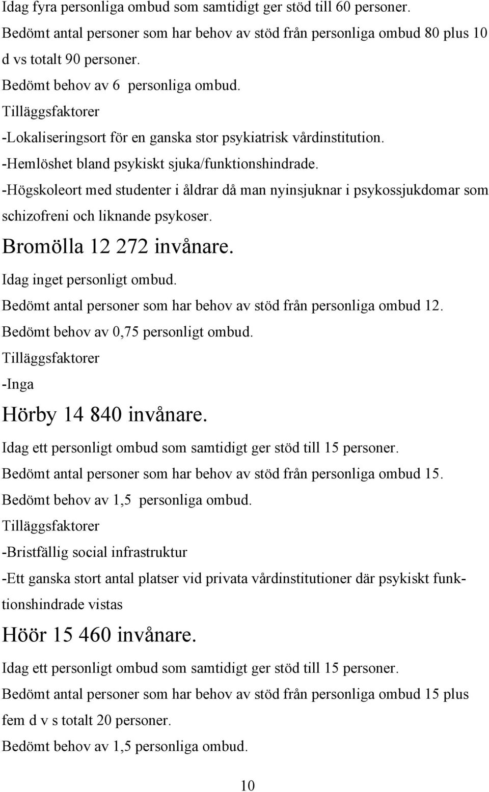 -Högskoleort med studenter i åldrar då man nyinsjuknar i psykossjukdomar som schizofreni och liknande psykoser. Bromölla 12 272 invånare.