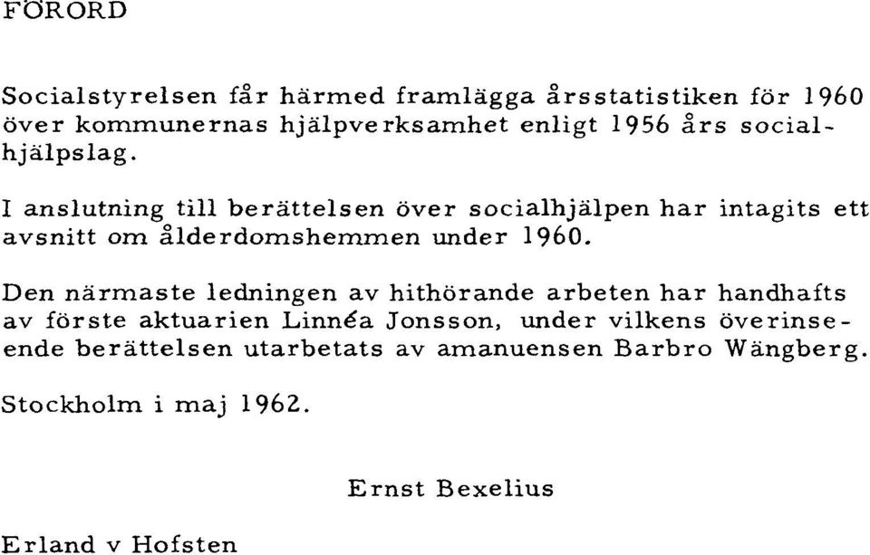 I anslutning till berättelsen över socialhjälpen har intagits ett avsnitt om ålderdomshemmen under 1960.