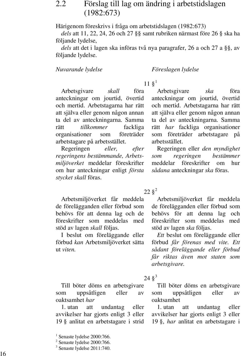 Nuvarande lydelse Föreslagen lydelse Arbetsgivare skall föra anteckningar om jourtid, övertid och mertid. Arbetstagarna har rätt att själva eller genom någon annan ta del av anteckningarna.