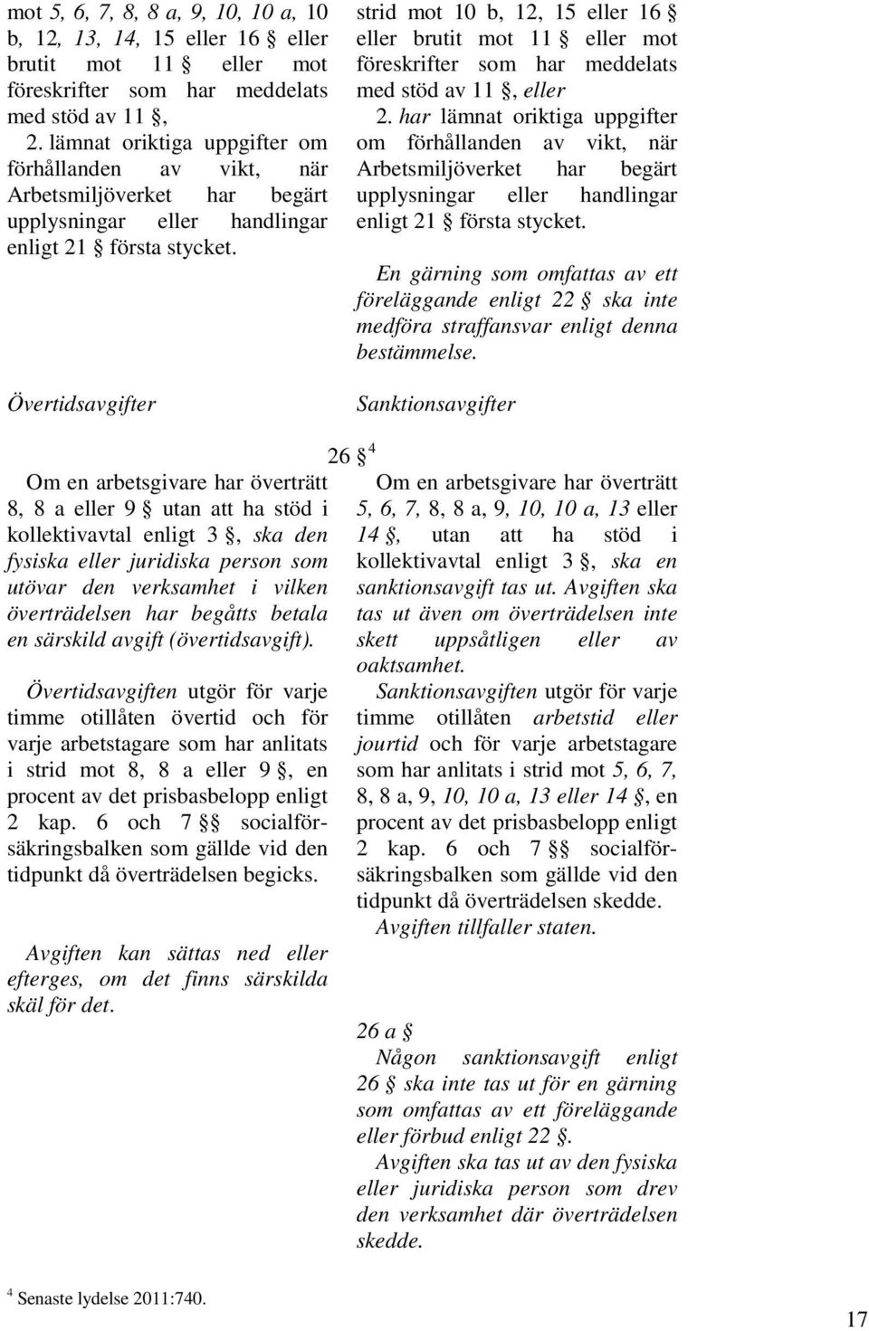 Övertidsavgifter strid mot 10 b, 12, 15 eller 16 eller brutit mot 11 eller mot föreskrifter som har meddelats med stöd av 11, eller 2.