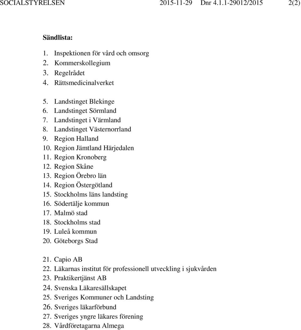 Region Östergötland 15. Stockholms läns landsting 16. Södertälje kommun 17. Malmö stad 18. Stockholms stad 19. Luleå kommun 20. Göteborgs Stad 21. Capio AB 22.