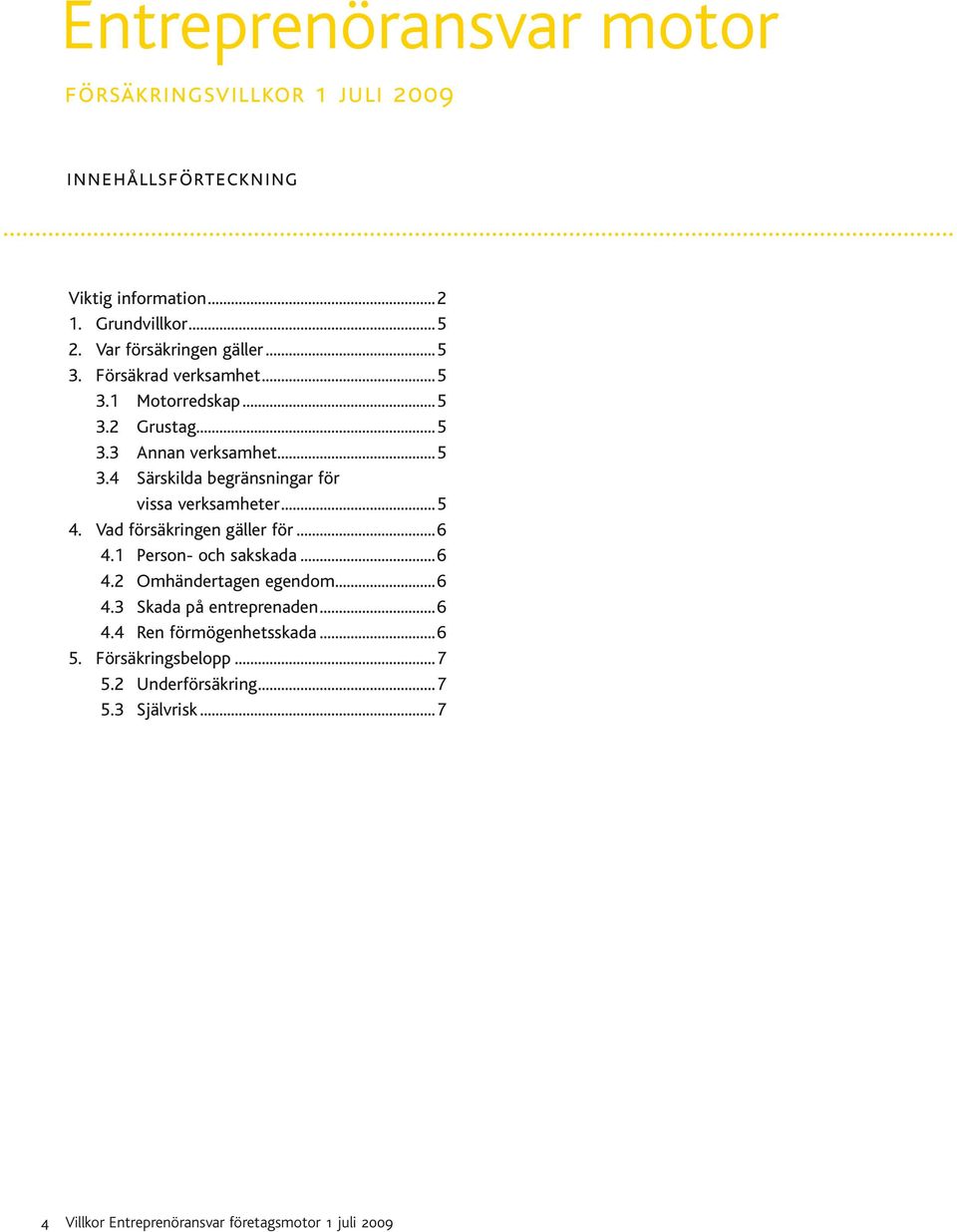 ..5 4. Vad försäkringen gäller för...6 4.1 Person- och sakskada...6 4.2 Omhändertagen egendom...6 4.3 Skada på entreprenaden...6 4.4 Ren förmögenhetsskada.