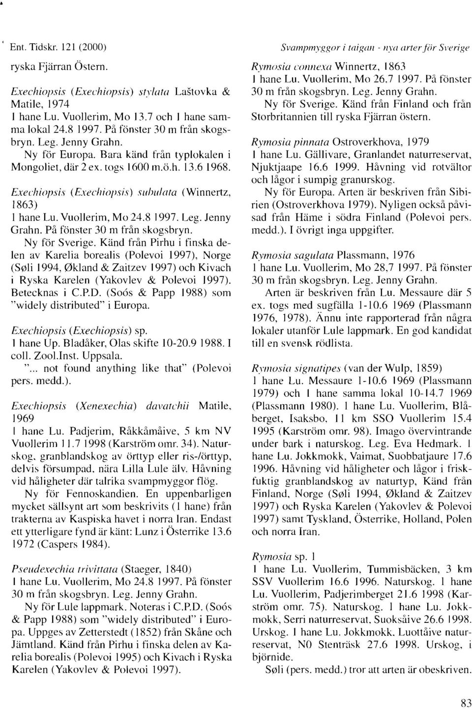 iiol).~i.c.) s~rh~rlrita (Winnertz, 1863) 1 hane Lu. Vuollerim, Mo 21.8 1997. Leg. Jenny Grahn. Pi fönster 30 m från skogsbryn. Ny för Sverige.