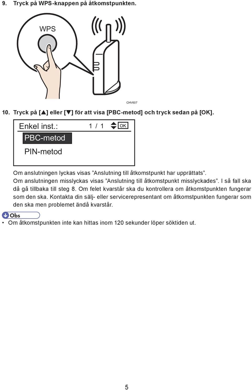 Om anslutningen misslyckas visas Anslutning till åtkomstpunkt misslyckades. I så fall ska då gå tillbaka till steg 8.