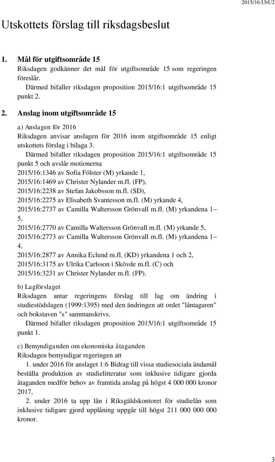 Därmed bifaller riksdagen proposition 2015/16:1 utgiftsområde 15 punkt 5 och avslår motionerna 2015/16:1346 av Sofia Fölster (M) yrkande 1, 2015/16:1469 av Christer Nylander m.fl.