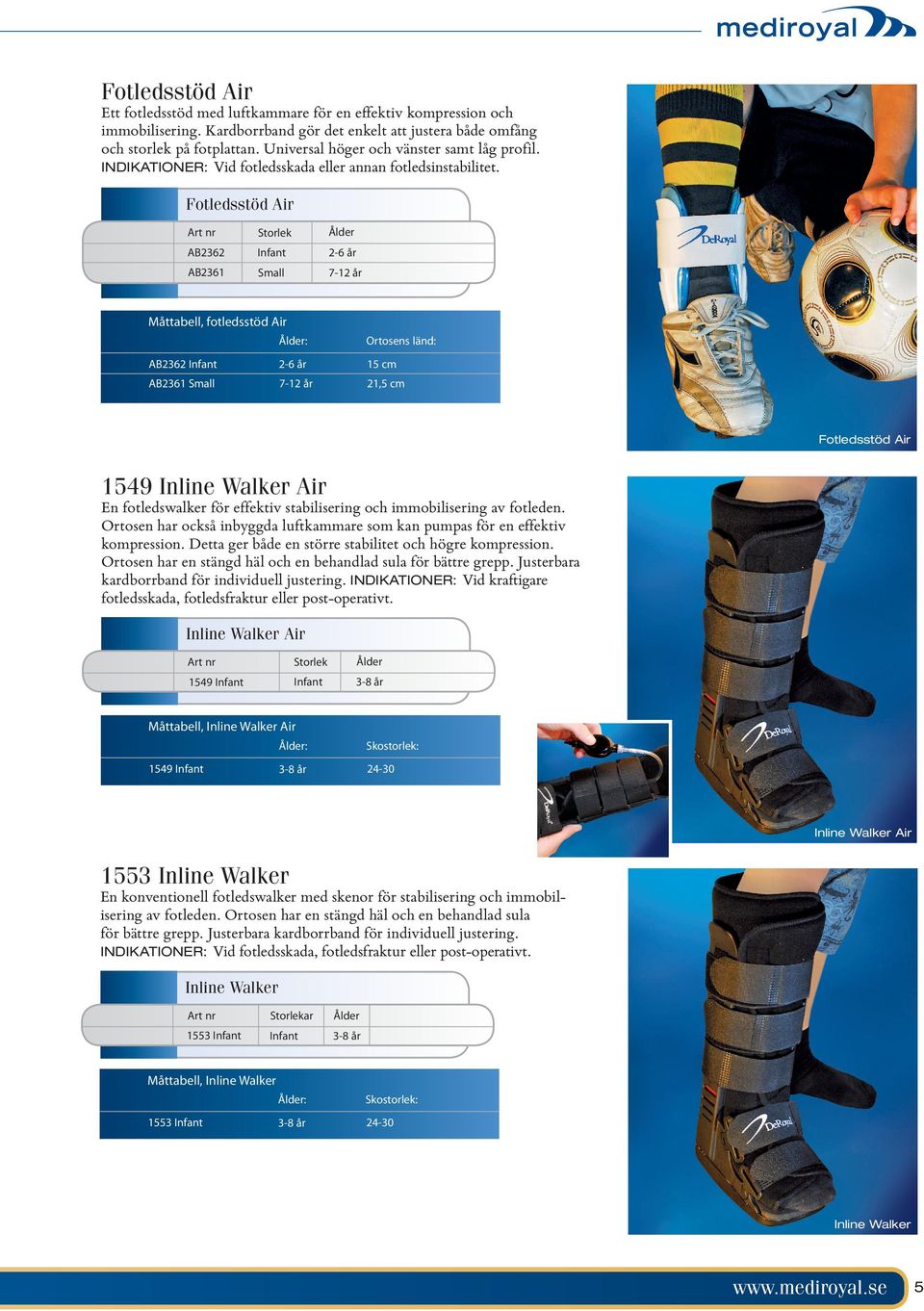 Fotledsstöd Air AB2362 AB2361 Small 2-6 år 7-12 år Måttabell, fotledsstöd Air : Ortosens länd: AB2362 2-6 år 15 cm AB2361 Small 7-12 år 21,5 cm Fotledsstöd Produktbild Air 1549 Inline Walker Air En