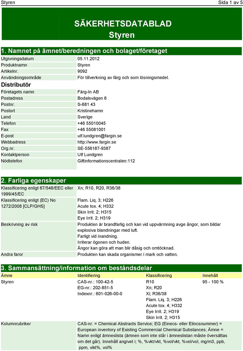 S-681 43 Postort Kristinehamn Land Sverige Telefon +46 55010045 Fax +46 55081001 E-post ulf.lundgren@fargin.se Webbadress http://www.fargin.se Org.nr.