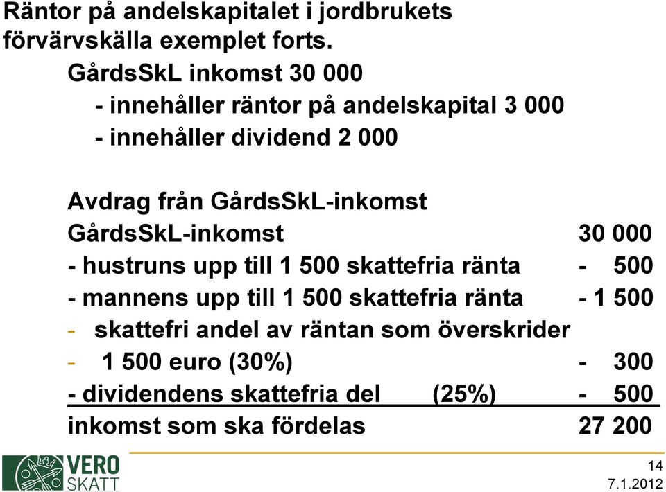 GårdsSkL-inkomst GårdsSkL-inkomst 30 000 - hustruns upp till 1 500 skattefria ränta - 500 - mannens upp till 1 500