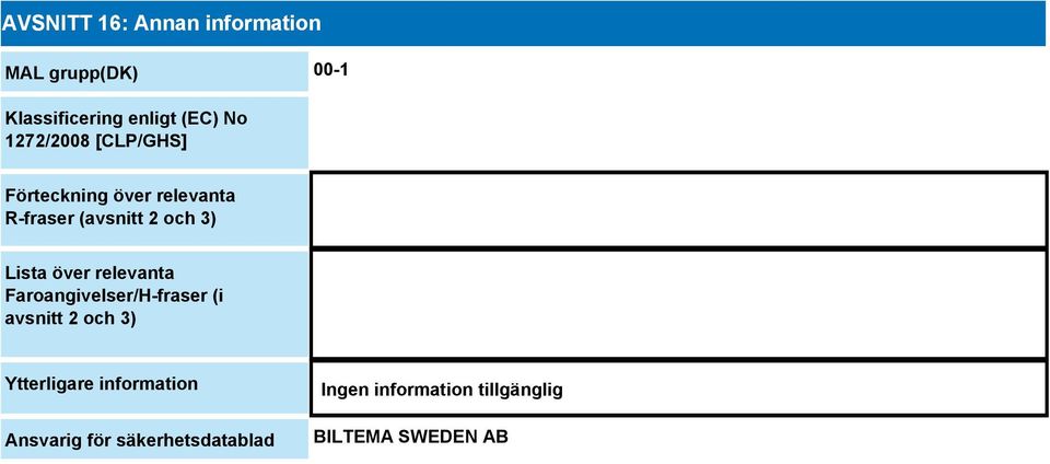 2 och 3) Lista över relevanta Faroangivelser/H-fraser (i avsnitt 2 och
