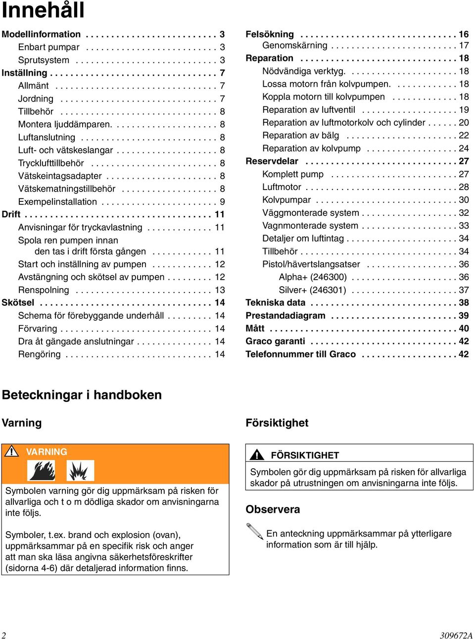 .......................... 8 Luft- och vätskeslangar.................... 8 Trycklufttillbehör......................... 8 Vätskeintagsadapter...................... 8 Vätskematningstillbehör.