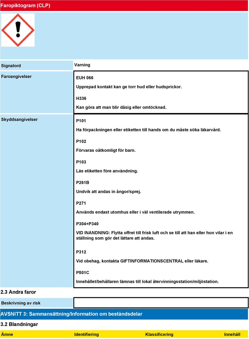 P261B Undvik att andas in ångor/sprej. P271 Används endast utomhus eller i väl ventilerade utrymmen.