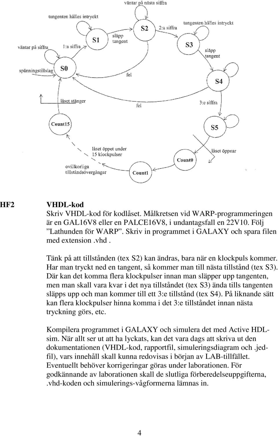 Har man tryckt ned en tangent, så kommer man till nästa tillstånd (tex S3).