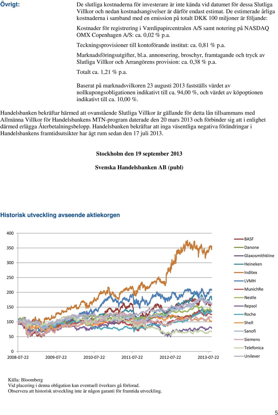 0,02 % p.a. Teckningsprovisioner till kontoförande institut: ca. 0,81 % p.a. Marknadsföringsutgifter, bl.a. annonsering, broschyr, framtagande och tryck av Slutliga Villkor och Arrangörens provision: ca.