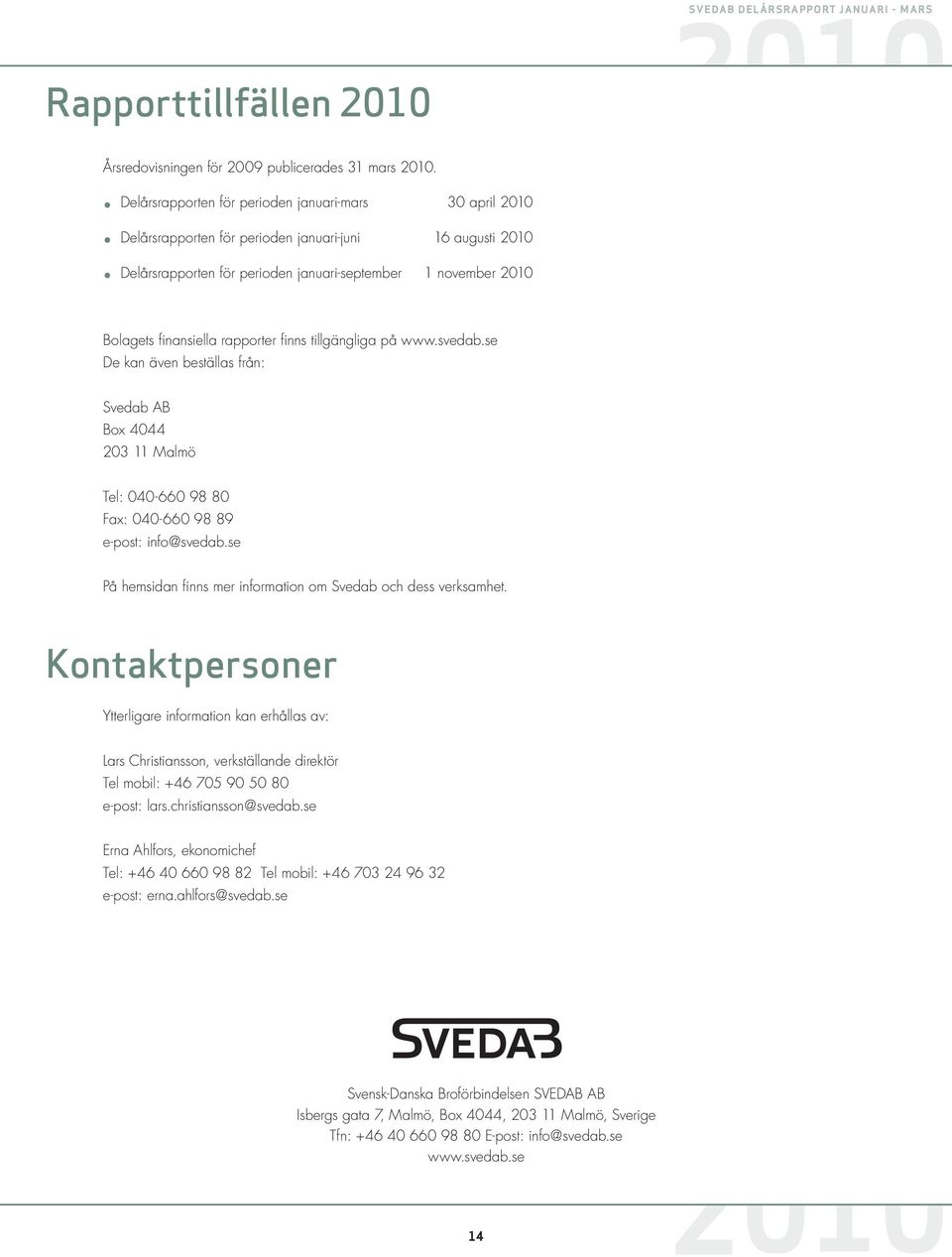 tillgängliga på www.svedab.se De kan även beställas från: Svedab AB Box 4044 203 11 Malmö Tel: 040-660 98 80 Fax: 040-660 98 89 e-post: info@svedab.