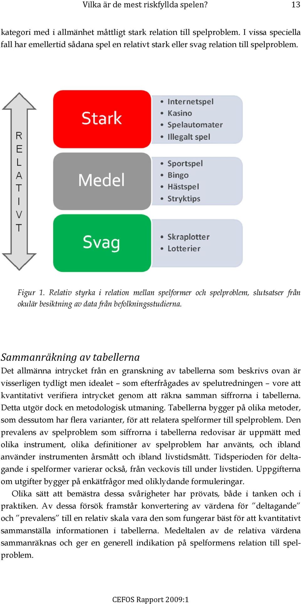 Relativ styrka i relation mellan spelformer och spelproblem, slutsatser från okulär besiktning av data från befolkningsstudierna.