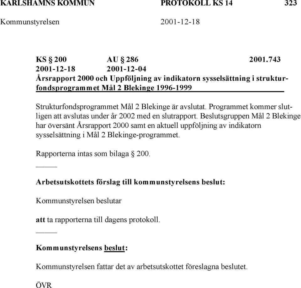 1996-1999 Strukturfondsprogrammet Mål 2 Blekinge är avslutat. Programmet kommer slutligen att avslutas under år 2002 med en slutrapport.
