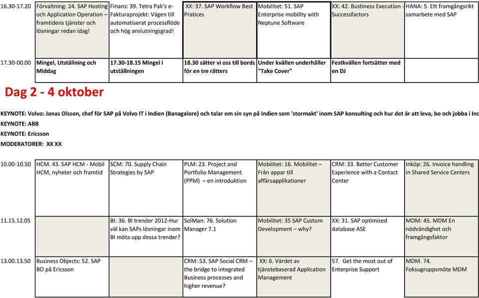 Bustiness Execution - HANA: 5. Ett framgångsrikt Successfactors samarbete med SAP 17.30-00.00 Mingel, Utställning och Middag 17.30-18.15 Mingel i utställningen 18.
