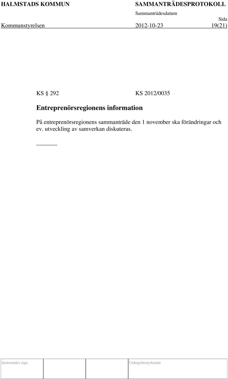 entreprenörsregionens sammanträde den 1 november